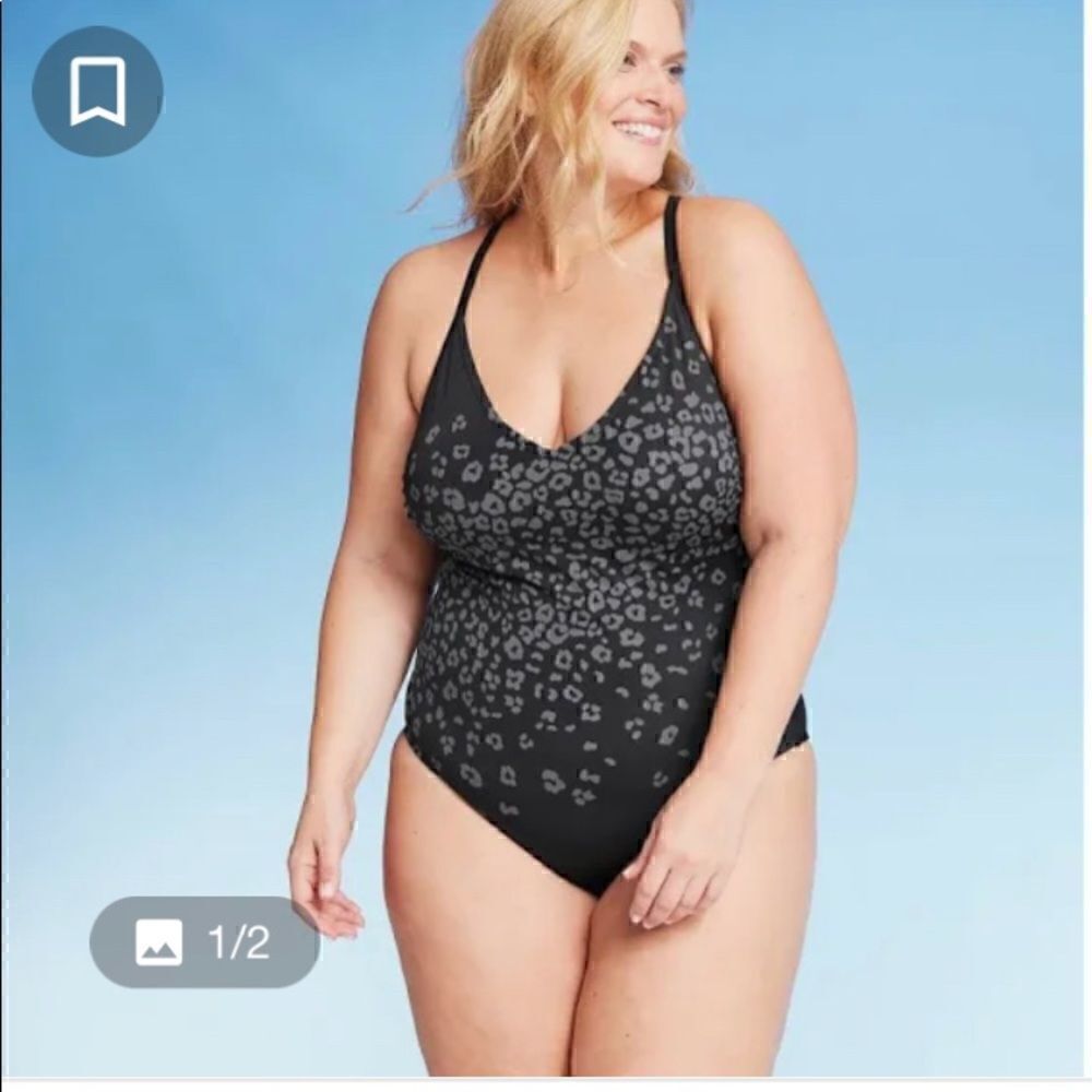 Kona Sol swimsuit one piece NEW plus size adjustable built-in bra black 18W